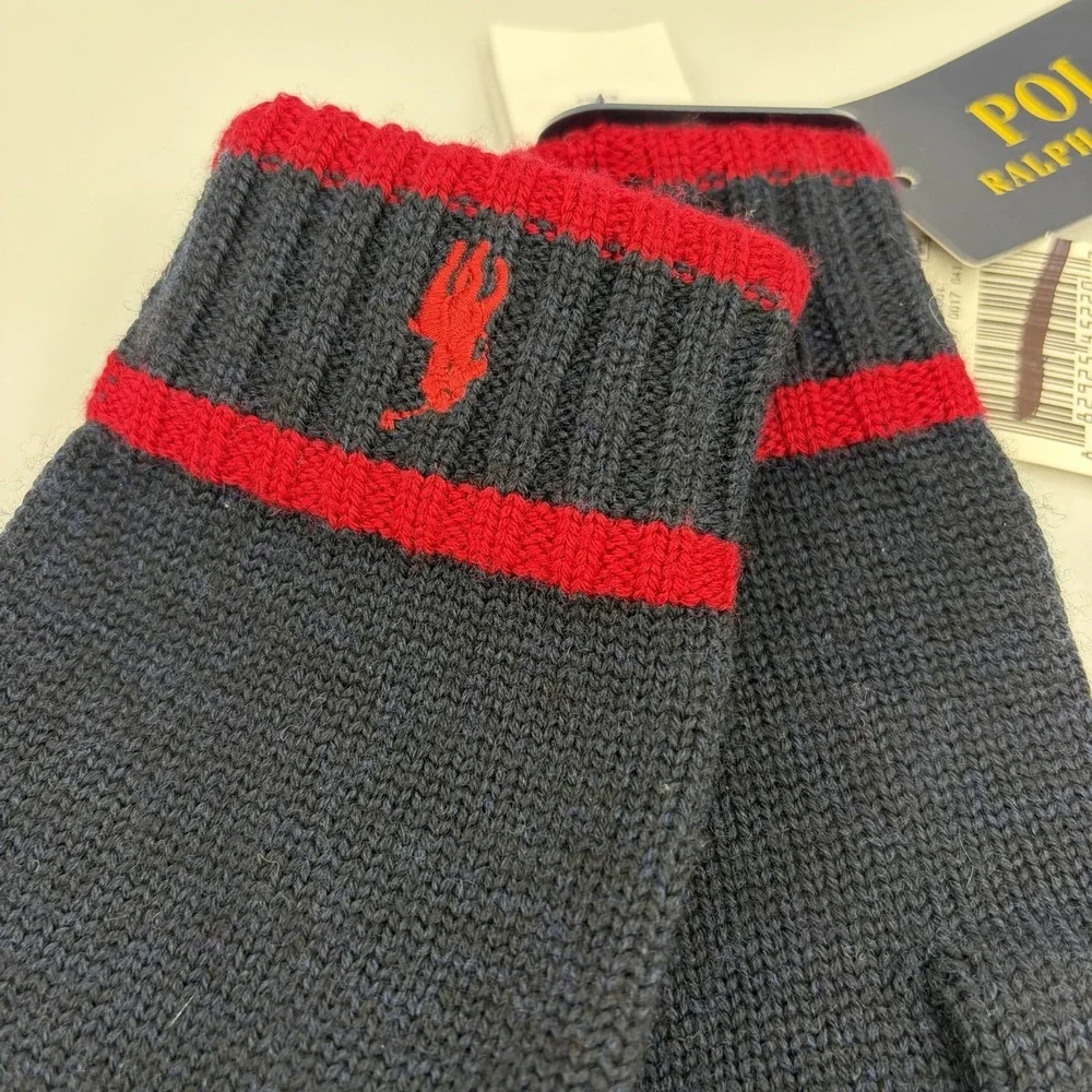 New Polo Ralph Lauren 100% Wool Kid's Gloves Size 8-20 Navy Blue Red